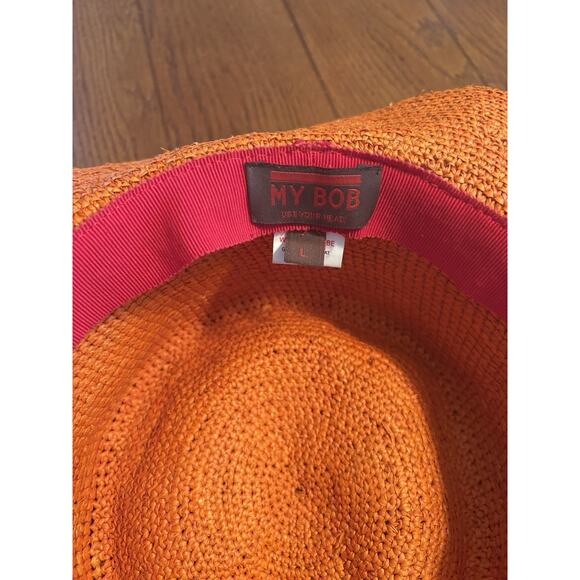 MY BOB Genuine Panama Hat Natural Straw Rust Orange - Picture 2 of 5